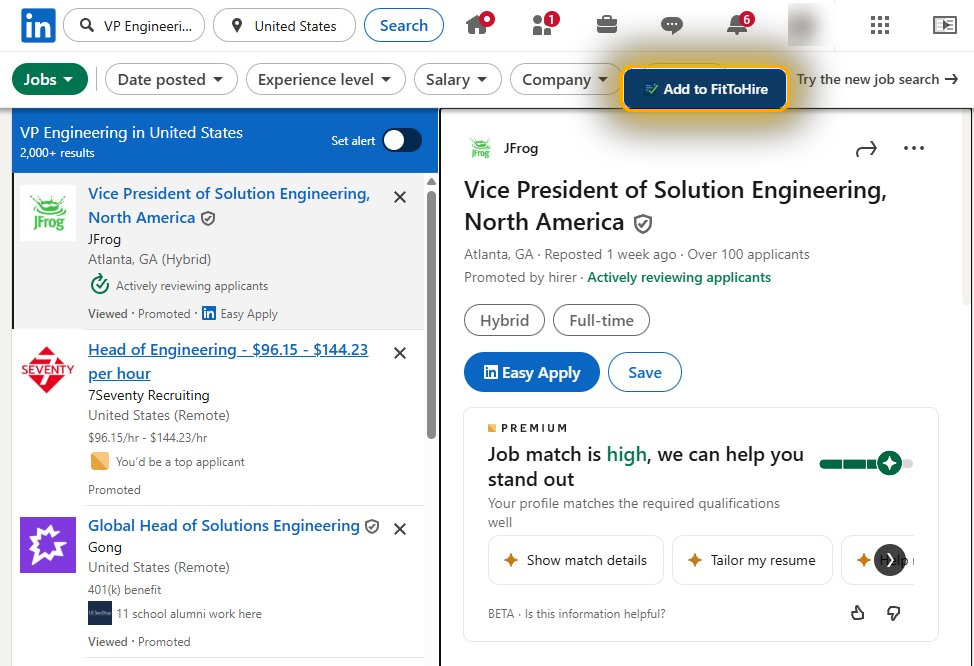 "Add to FitToHire" button on a LinkedIn job listing