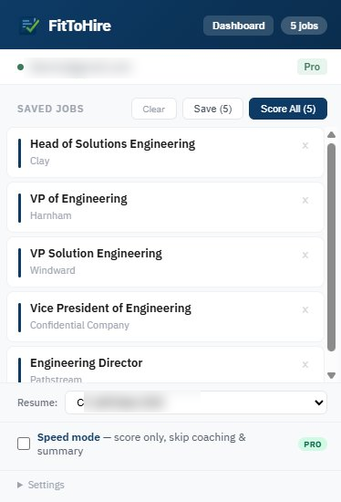 Extension popup with 5 queued jobs + resume selector